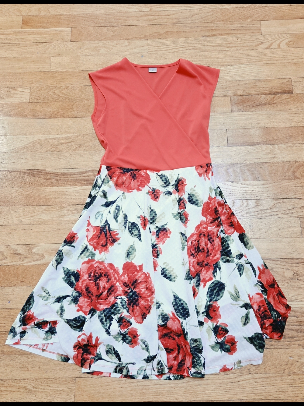 Coral Top White Floral Skirt Fit & Flare Dress